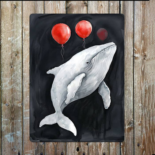 Whale With Red Balloons Sea Nautical | Metal Sign Plaque