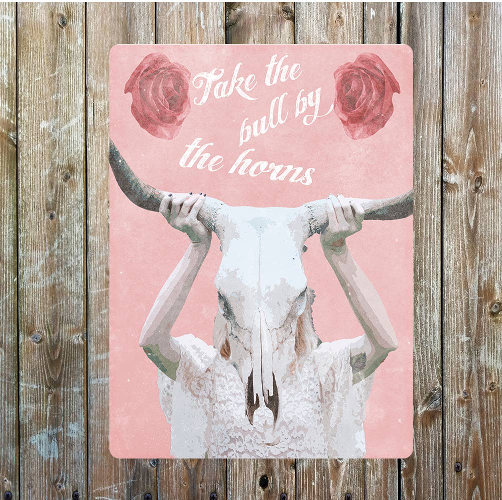 Motivational bull by horns' art | Metal Sign Plaque