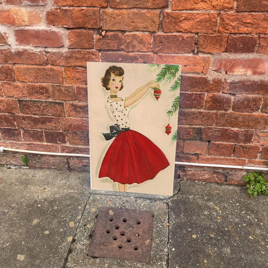 Pin Up Girl Christmas Tree decorating Metal Sign