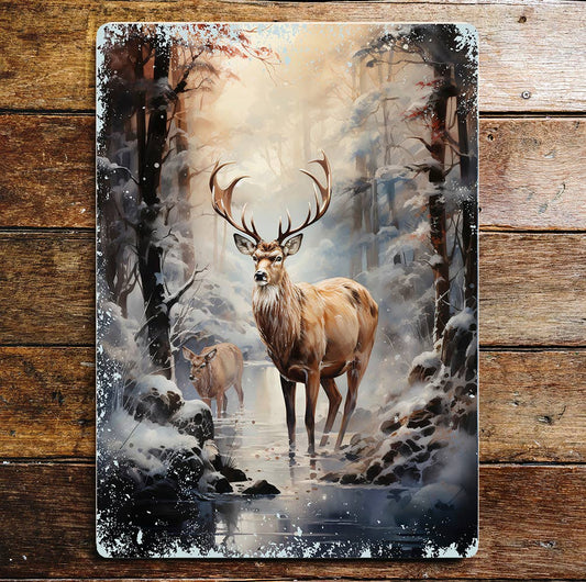 Royal Red Deer Stag Wildlife Woodland Art Metal Sign Plaque