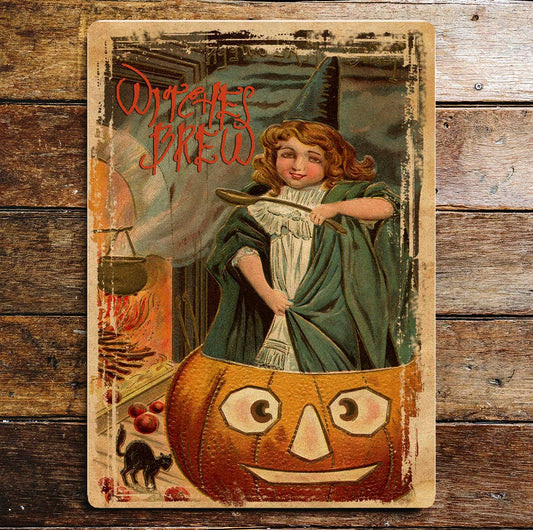 witches brew Halloween pumpkin | Metal Wall Sign Plaque