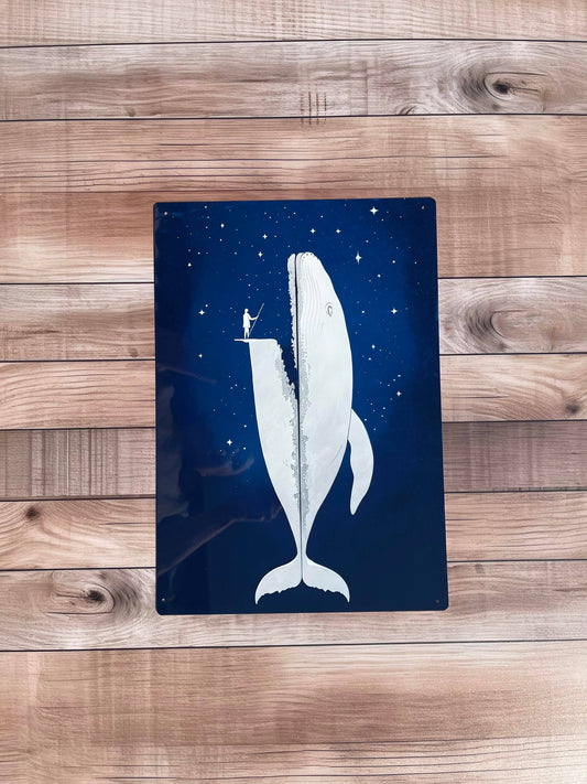 Surreal Whale In Night Sky Sea Nautical Metal Sign Plaque