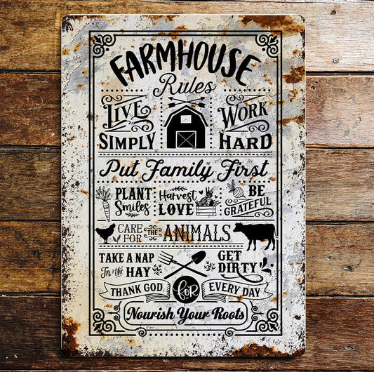 Live Simply Farmhouse Rules | Metal Sign Plaque