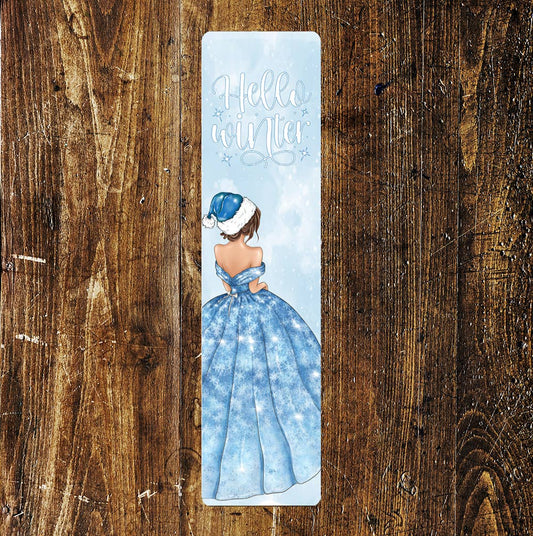 Hello Winter Christmas Lady Metal Sign Plaque