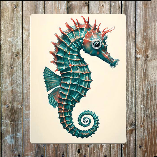 Vibrant Seahorse Illustration Sea Nautical | Metal Sign Plaque