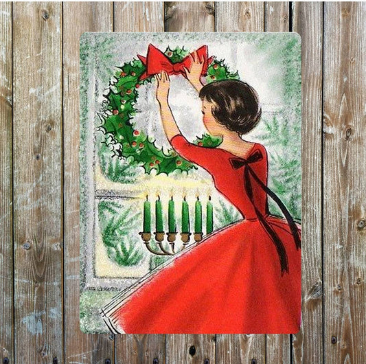 Vintage Christmas card art | Metal Sign Plaque