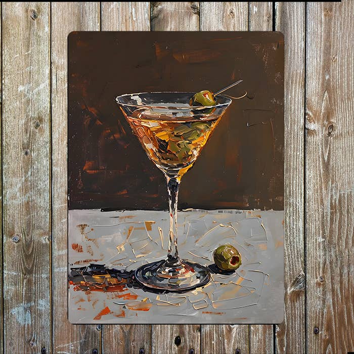 Martini Glass And Olives Cocktail Glass | Metal Sign Plaque
