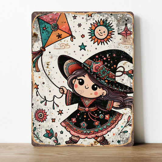 Witch Kite Stitch Doll Art Magic | Metal Sign Plaque