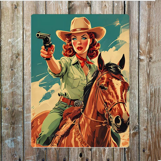 Dynamic Vintage Western Cowgirl Western | Metal Sign Plaque