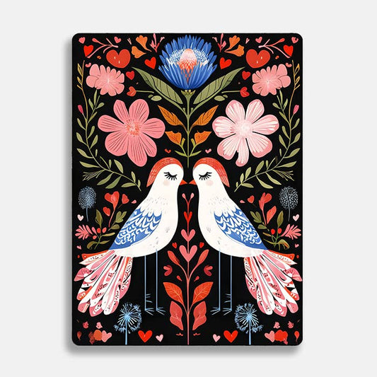 Two Bird Flowers scandinavian folk | Metal Sign Plaque