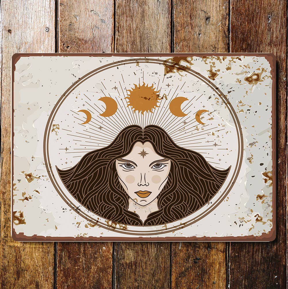 moon sun woman boho spiritual | Metal Wall Sign Plaque