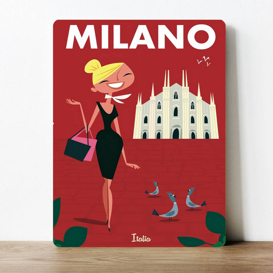 Retro Milan travel Italy Metal Sign Plaque
