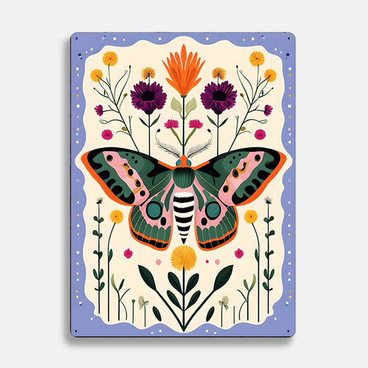 Moth Butterfly Flowers scandinavian folk | Metal Sign Plaque
