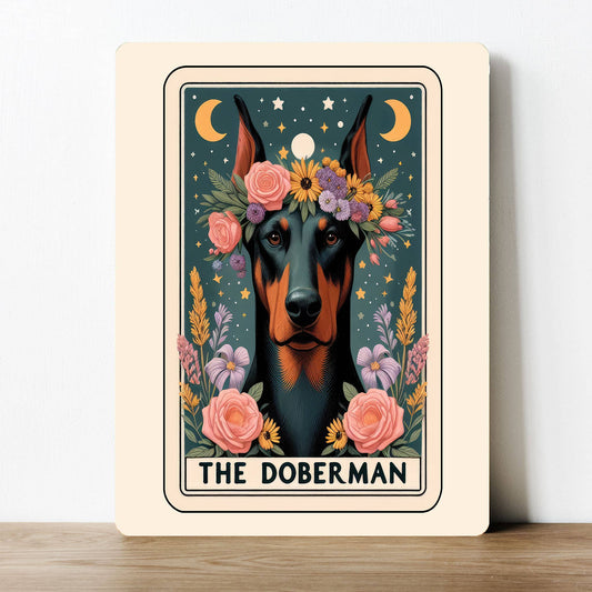 The Doberman Dog Flowers Tarot Magic Art Metal Sign Plaque