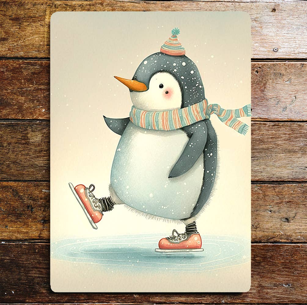 skating penguin Metal Sign Plaque