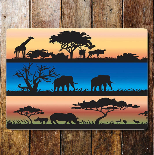 Safari morning evening night wall art Metal Sign Plaque