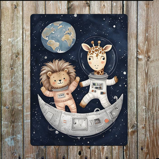 Astronaut Animals Lion | Space Planets | Metal Sign Plaque