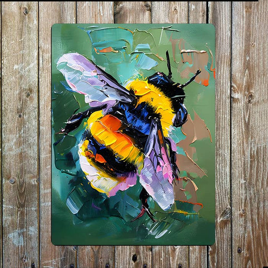 Vibrant Expressionist Bumblebee Bee | Metal Sign Plaque