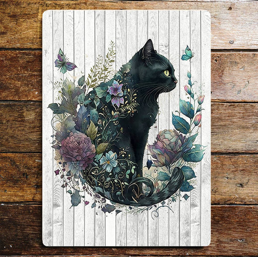 Black Cat Enchanted Butterflies | Metal Plaque