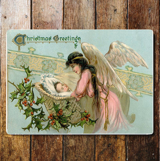 Vintage angel baby Christmas Wall | Metal Sign Plaque