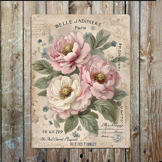 Vintage Floral Bouquet Peonies Aged | Metal Sign Plaque