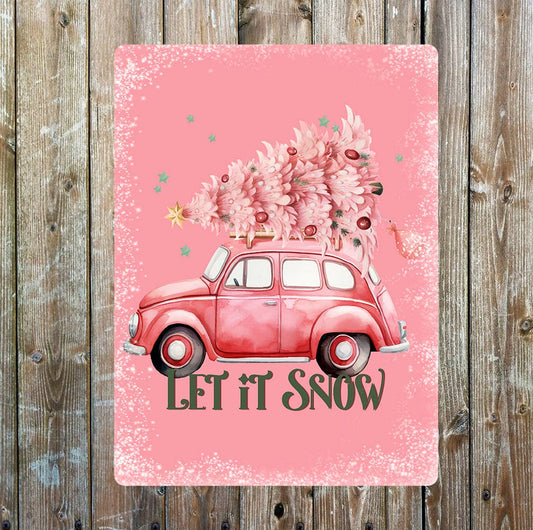 Let it Snow Pink Christmas | Metal Sign Plaque