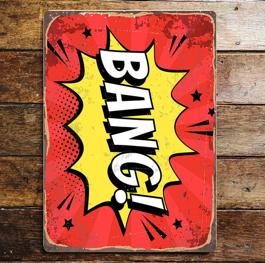 Cartoon Bang Red And Yellow | Metal Sign Plaque
