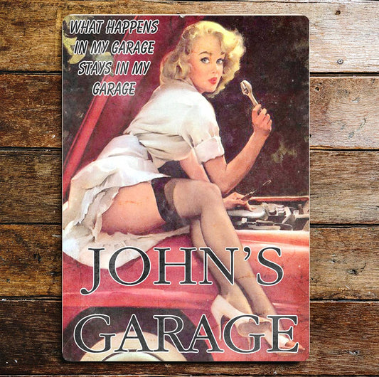 What Happens In My Garage Stays  | Metal Wall Sign Plaque
