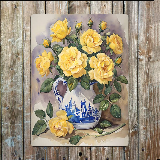 Vibrant Yellow Roses | Watercolour | Metal Sign Plaque