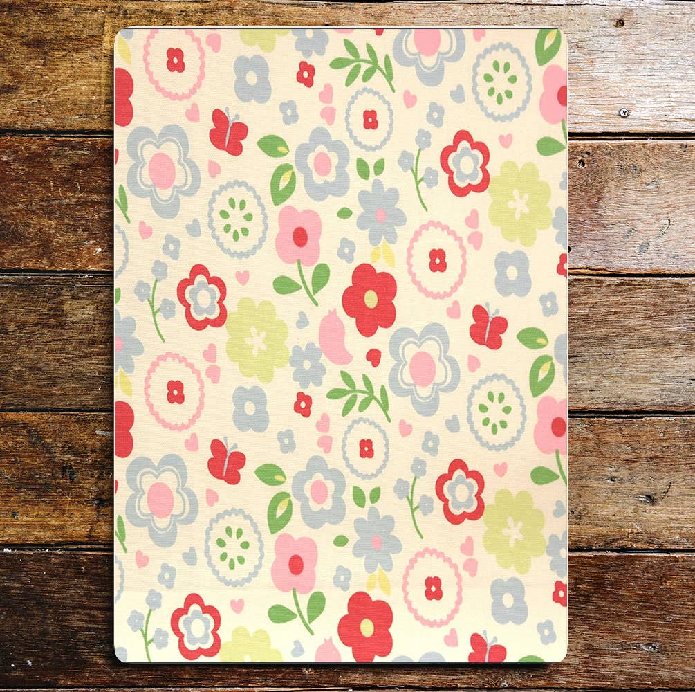 Vintage Flower pattern Blue Red Yellow | Metal Sign Plaque