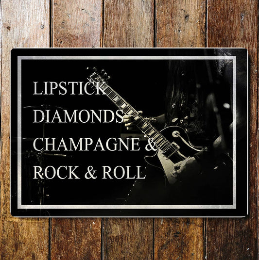 Lipstick diamonds champagne rock roll | Metal Wall Sign