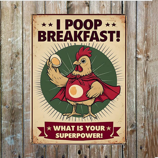 Chicken Hen I Poop Breakfast Egg | Metal Sign Plaque