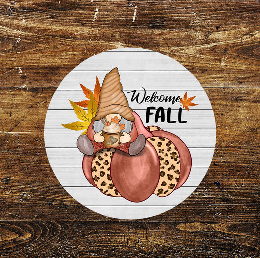 Welcome Fall Gnomes Gonks Autumn Circle Metal Sign