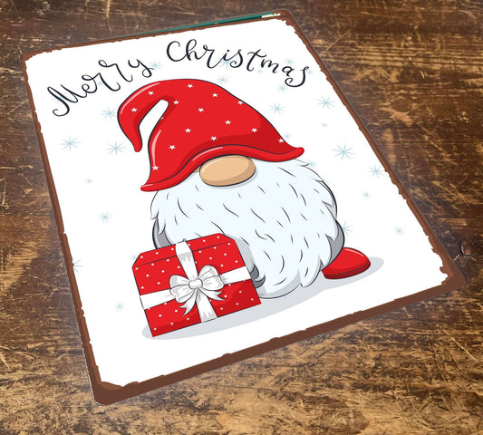 Cute cheerful gnome Christmas | Metal Vintage Wall Sign