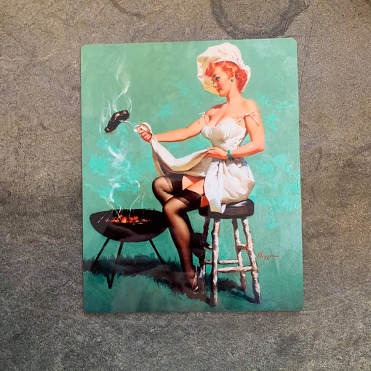 Pin Up Girl BBQ Sausage Metal Art Wall Sign
