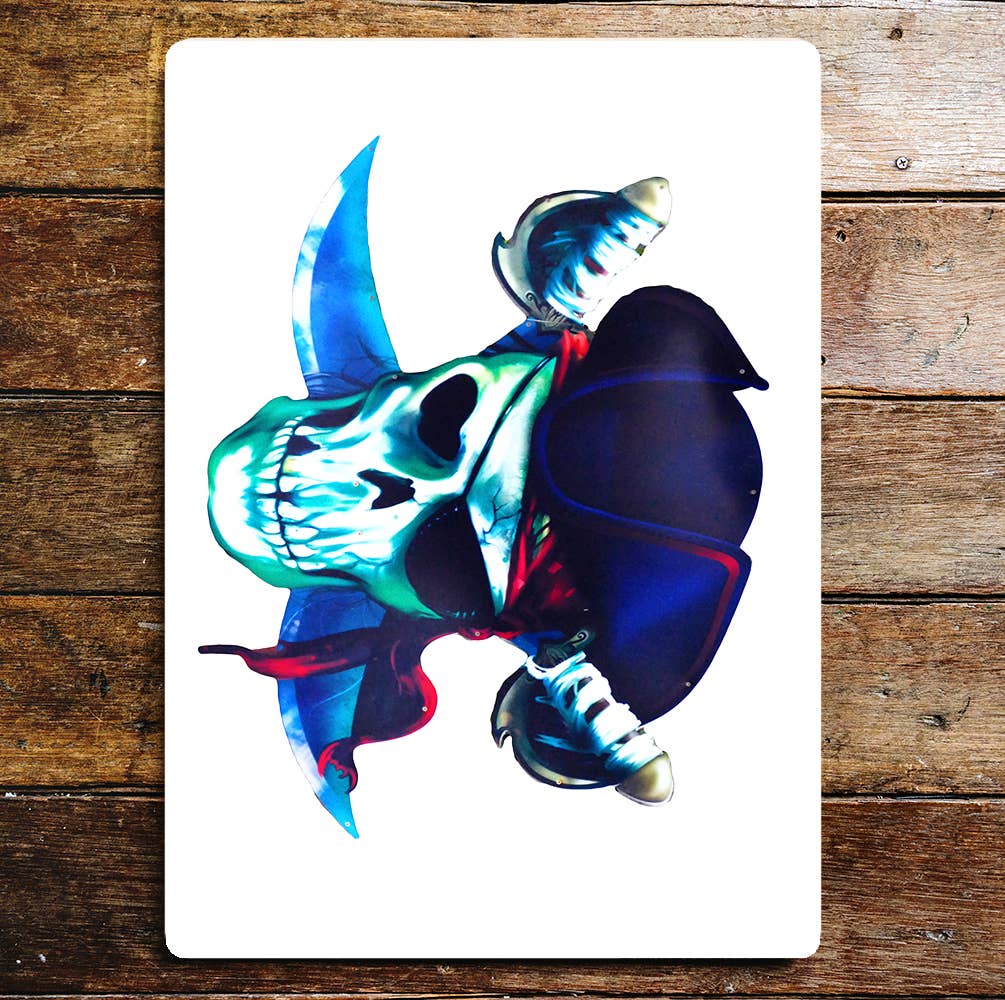 Skull Pirate Hat Crossbones Knives Metal Wall Sign