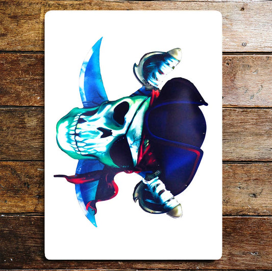 Skull Pirate Hat Crossbones Knives Metal Wall Sign