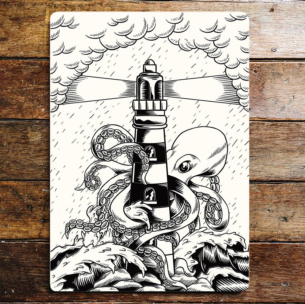 Octopus Sea lighthouse | Metal Wall Sign Plaque