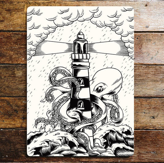 Octopus Sea lighthouse | Metal Wall Sign Plaque