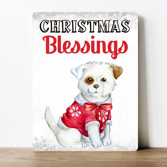 Christmas Blessings Puppy | Metal Sign Plaque