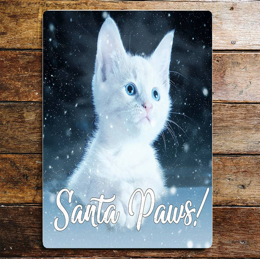 Santa paws kitten Christmas Metal Wall Sign