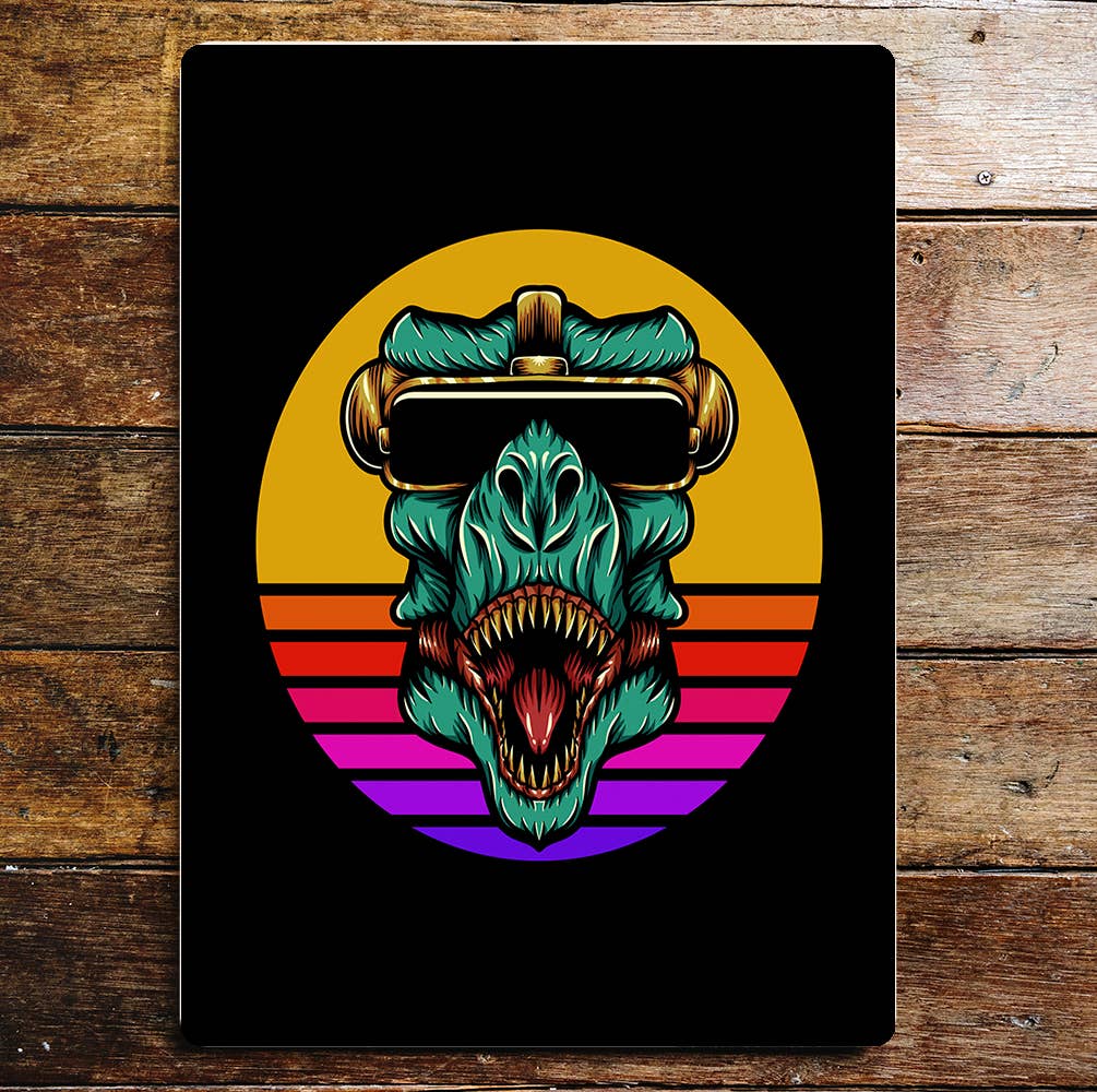 T Rex Punk Multi colour dinosaur Metal Sign plaque