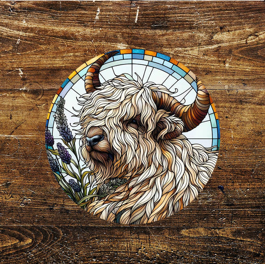 Wooly Ram Rainbow Stained Glass Affect Circle Metal Sign