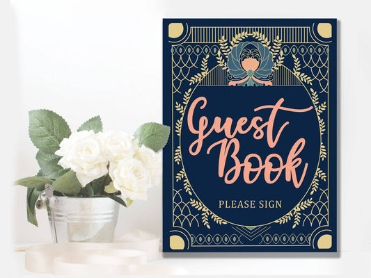 Wedding Guest Book Art Deco | Metal Wall Sign