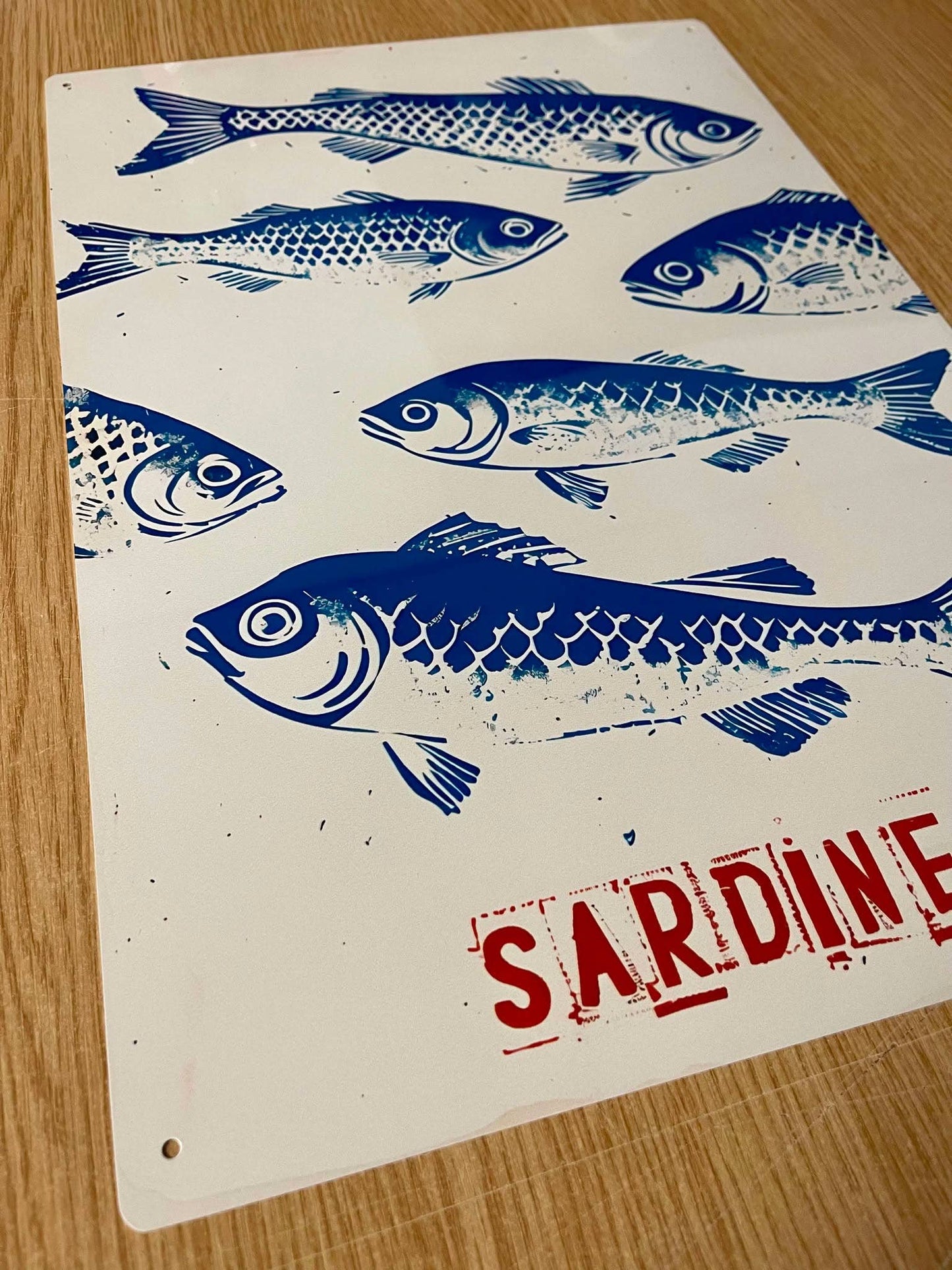Vintage Stamp Illustration of Sardines | Metal Sign Plaque