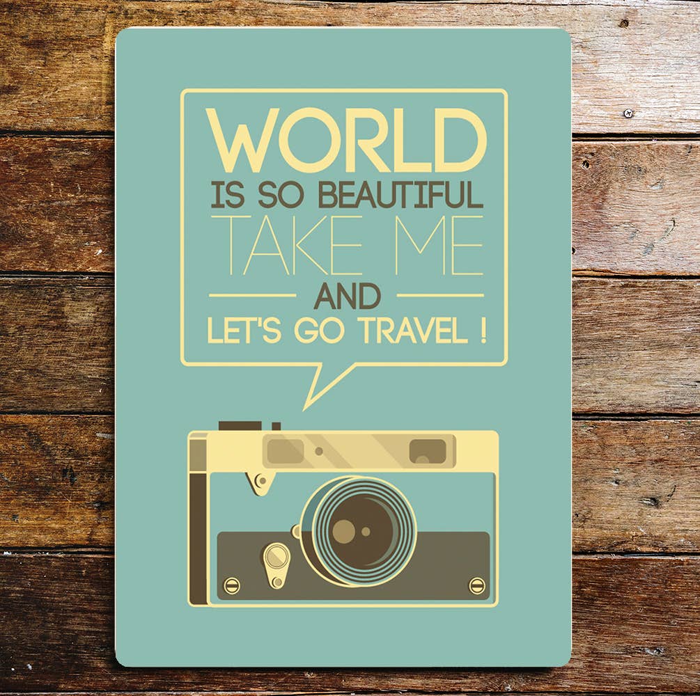 Retro Camera Take me go travel Metal Wall Sign Plaque