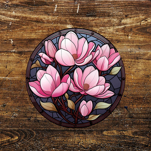 Stained Glass Style Lotus Sun catcher Circle Metal Sign