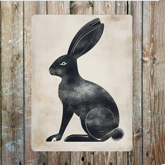 Gray Rabbit Illustration | Metal Sign Plaque