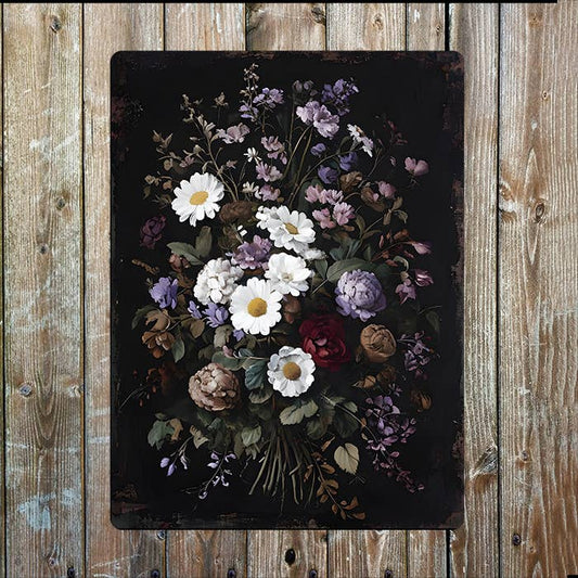 Floral Flowers Rich Colours Painting Metal Sign Plaque