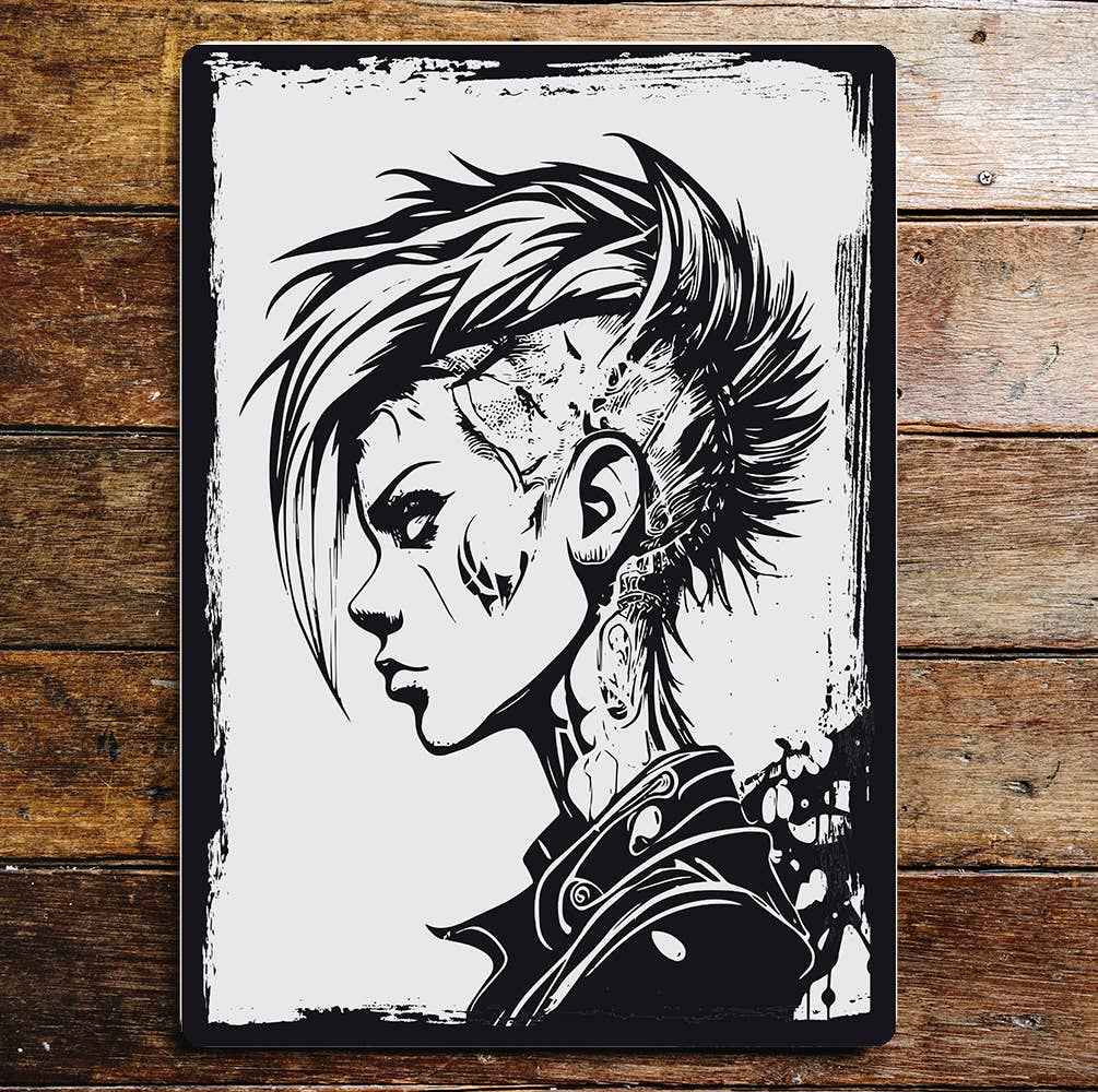 girl sketch punk wall paper Art | Metal Sign Plaque